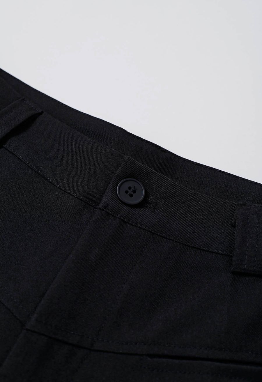 Front Welt Pockets Wide-Leg Pants in Black