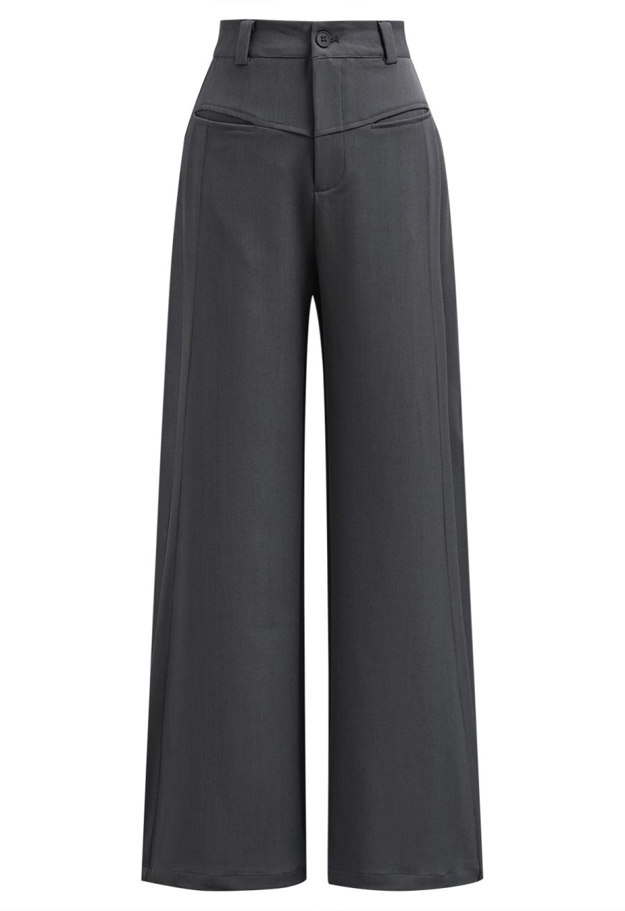 Front Welt Pockets Wide-Leg Pants in Smoke