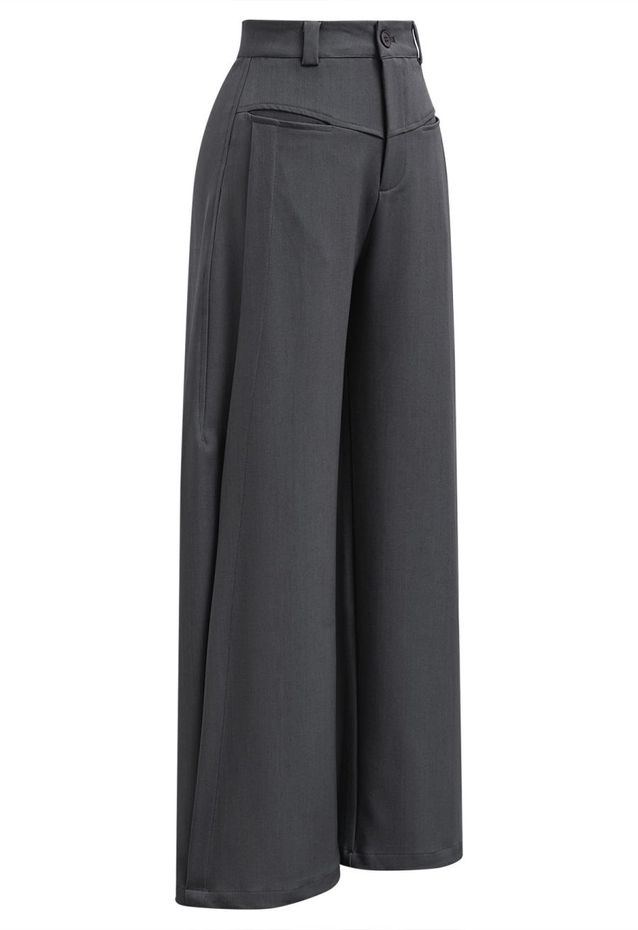 Front Welt Pockets Wide-Leg Pants in Smoke