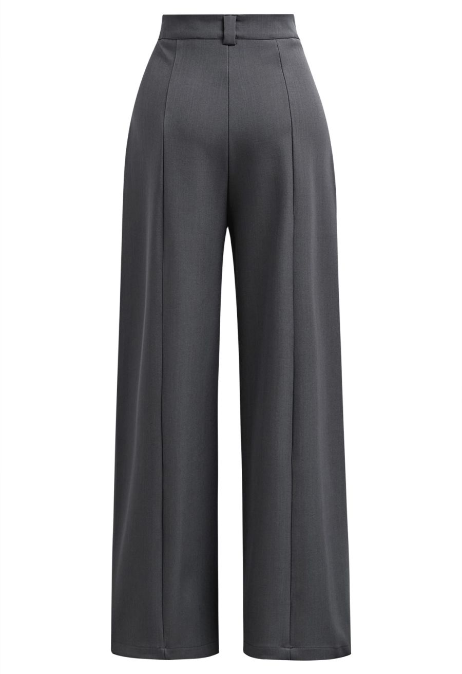 Front Welt Pockets Wide-Leg Pants in Smoke