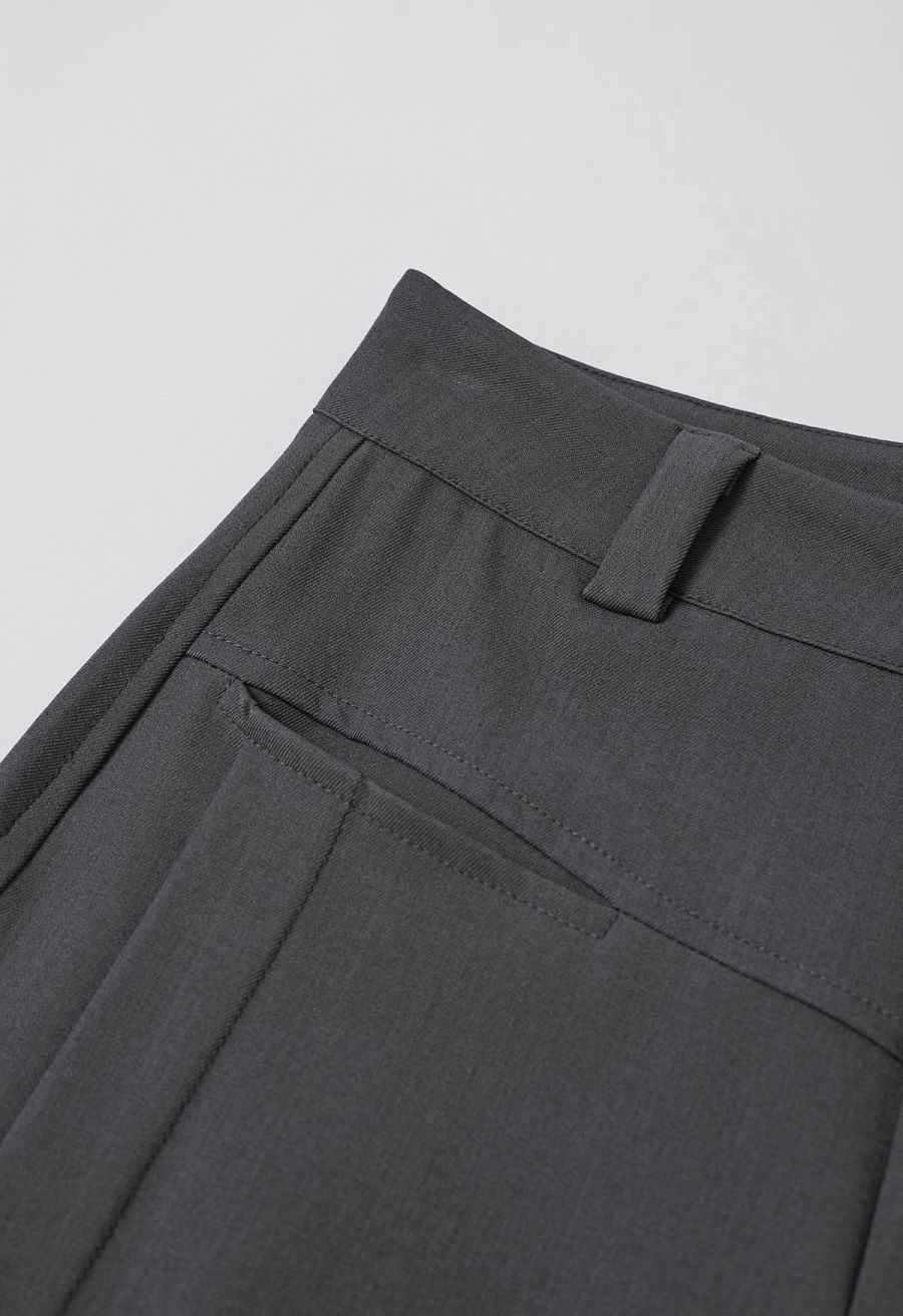 Front Welt Pockets Wide-Leg Pants in Smoke