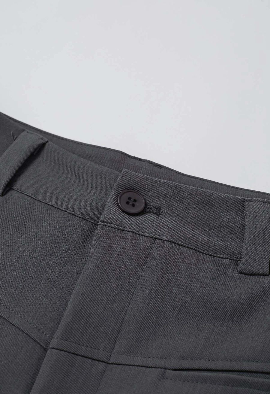 Front Welt Pockets Wide-Leg Pants in Smoke