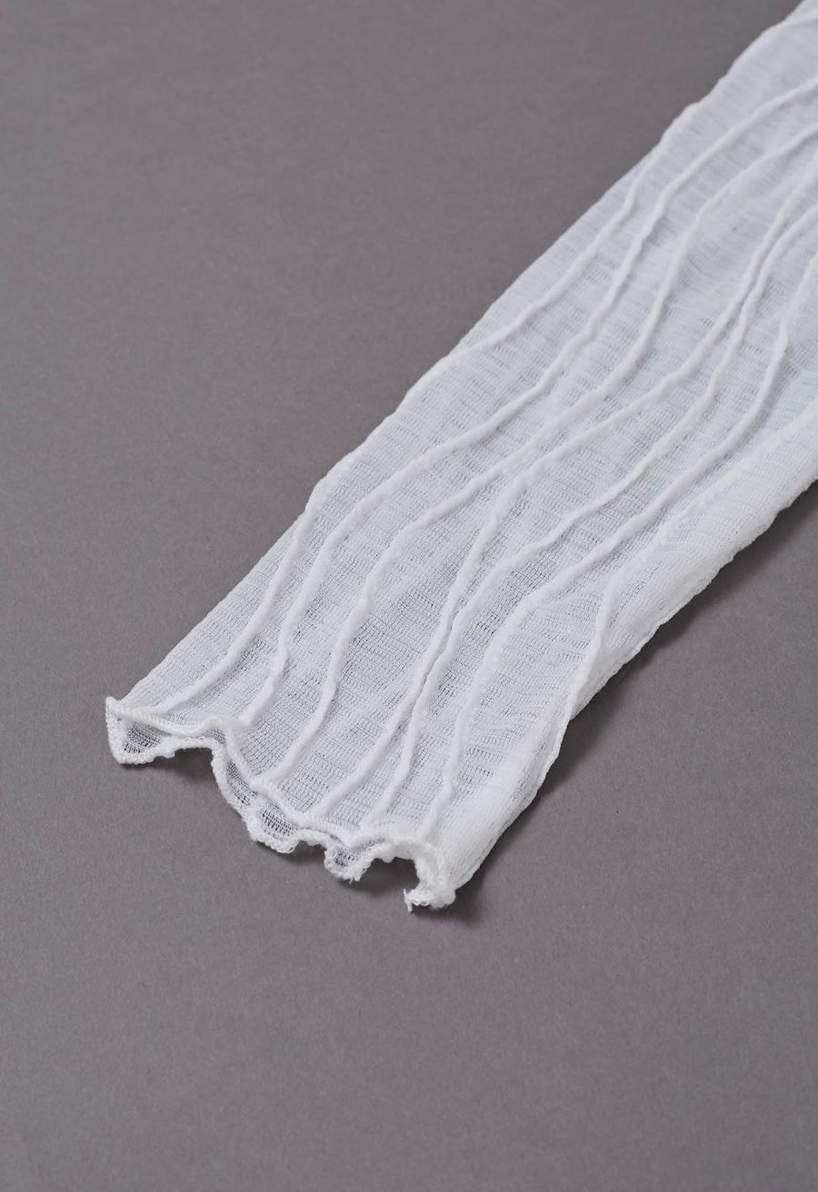 Wavy Mock Neck Sheer Mesh Top in White
