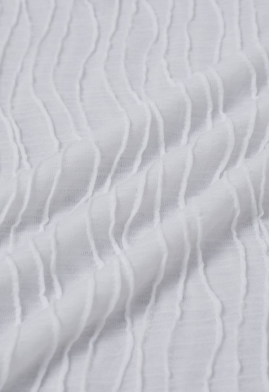 Wavy Mock Neck Sheer Mesh Top in White