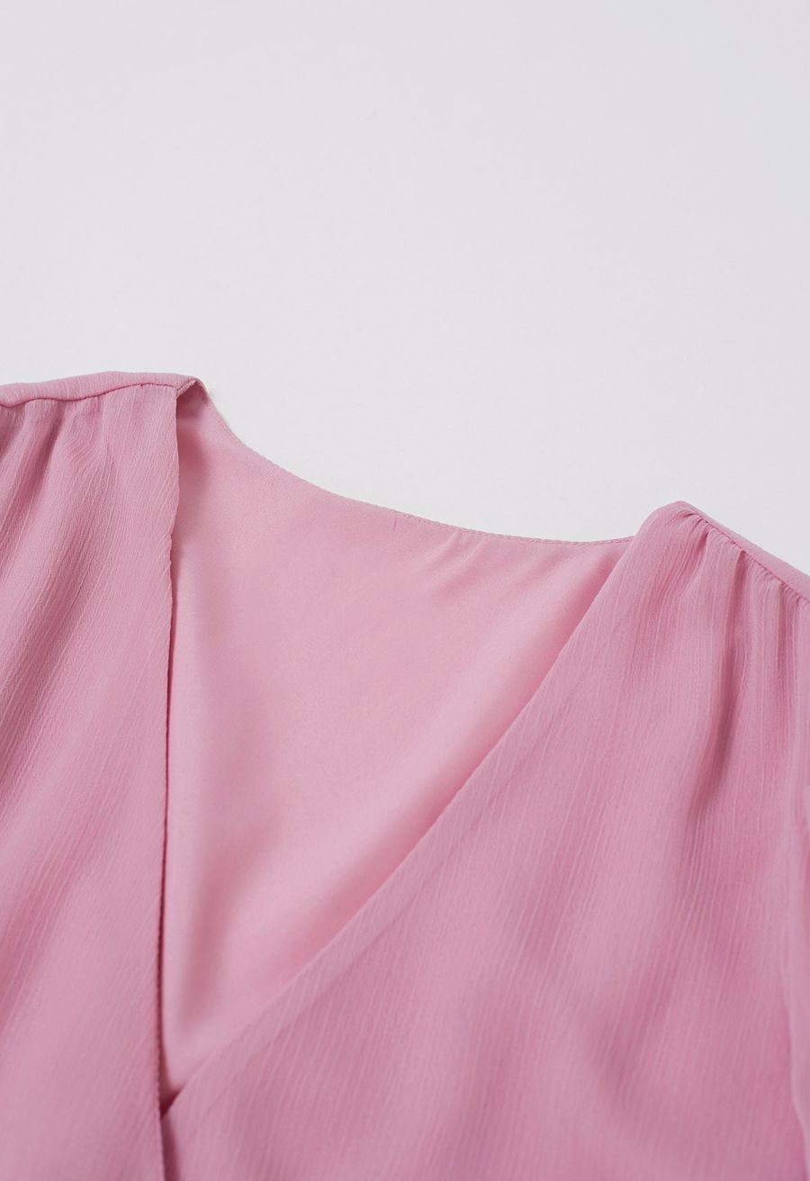 Faux-Wrap Puff Sleeve Peplum Top