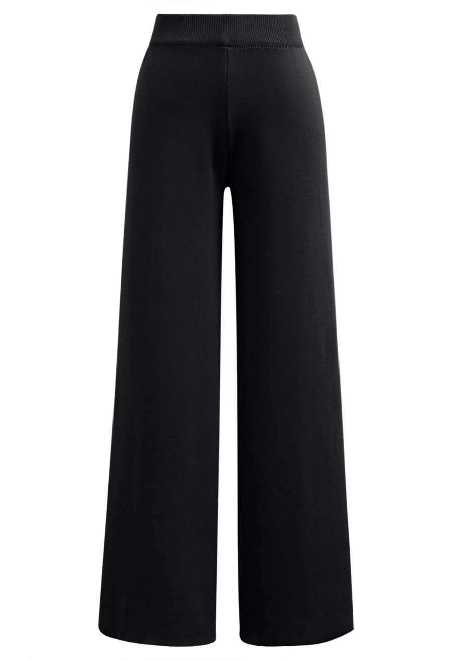 Striped Mock Neck Cap Sleeve Knit Top and Pants Set in Black