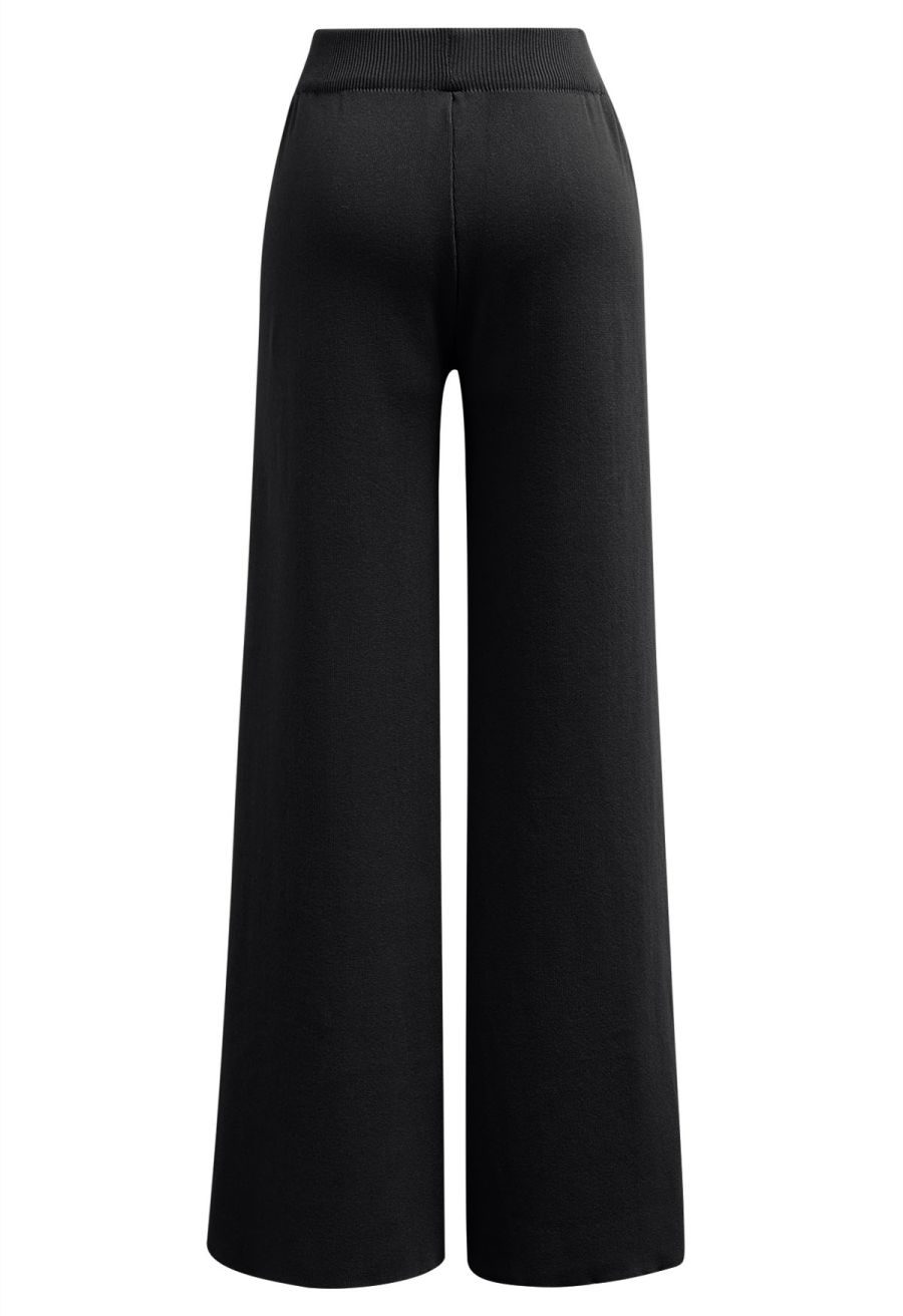 Striped Mock Neck Cap Sleeve Knit Top and Pants Set in Black