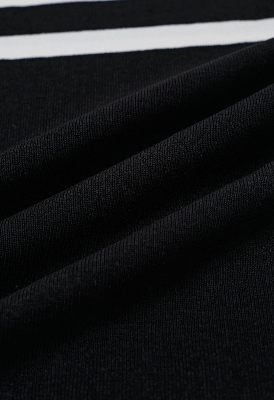 Striped Mock Neck Cap Sleeve Knit Top and Pants Set in Black
