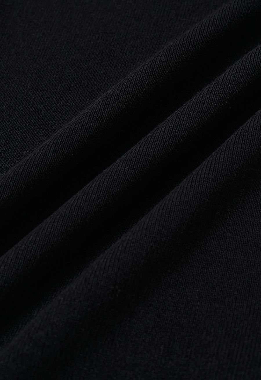 Striped Mock Neck Cap Sleeve Knit Top and Pants Set in Black