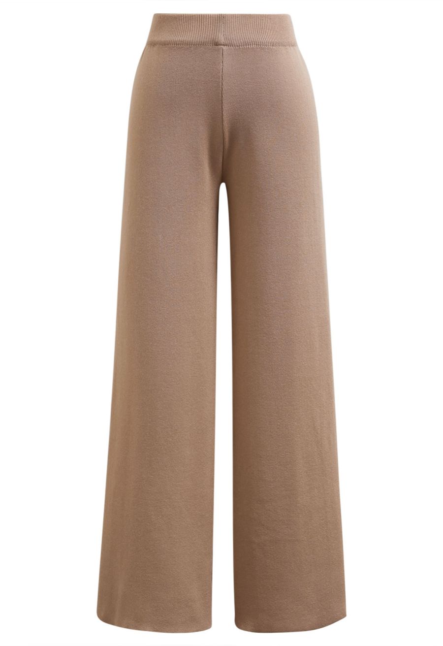 Striped Mock Neck Cap Sleeve Knit Top and Pants Set in Camel