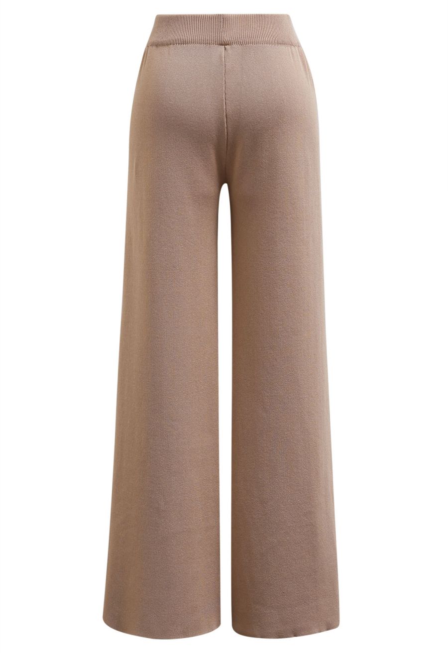 Striped Mock Neck Cap Sleeve Knit Top and Pants Set in Camel