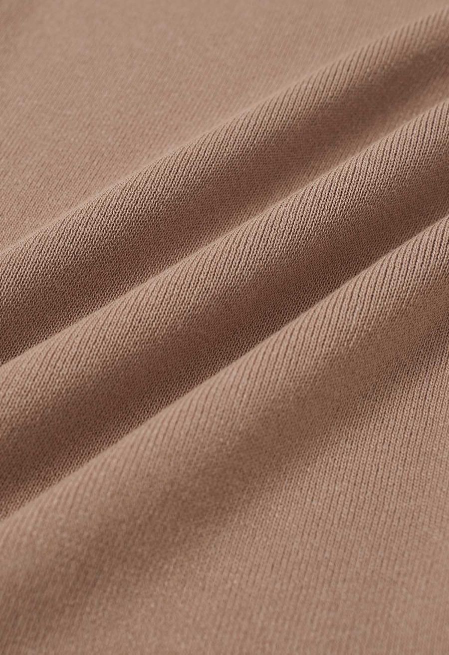 Striped Mock Neck Cap Sleeve Knit Top and Pants Set in Camel