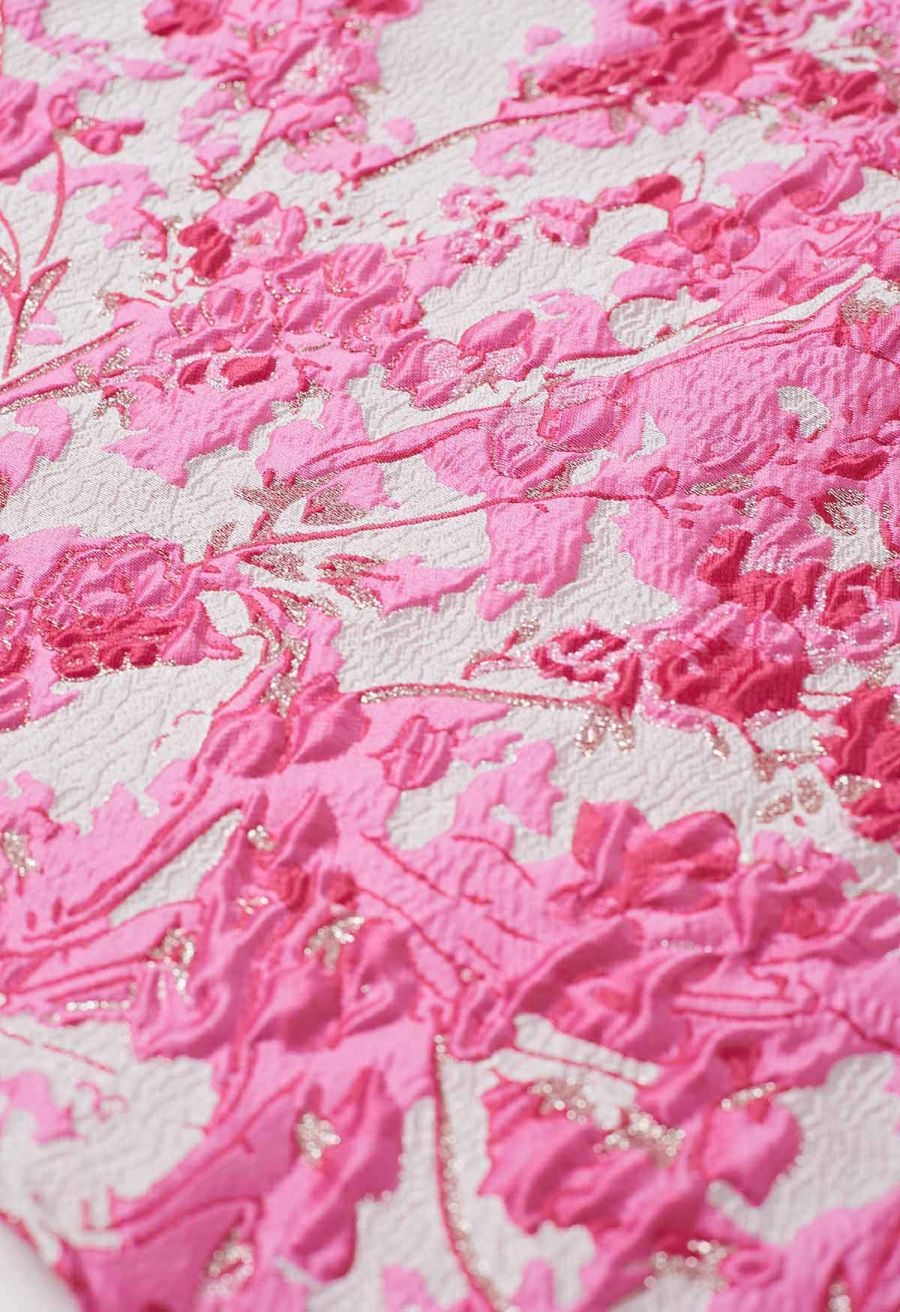 Hot Pink Flower Field Jacquard A-Line Midi Skirt