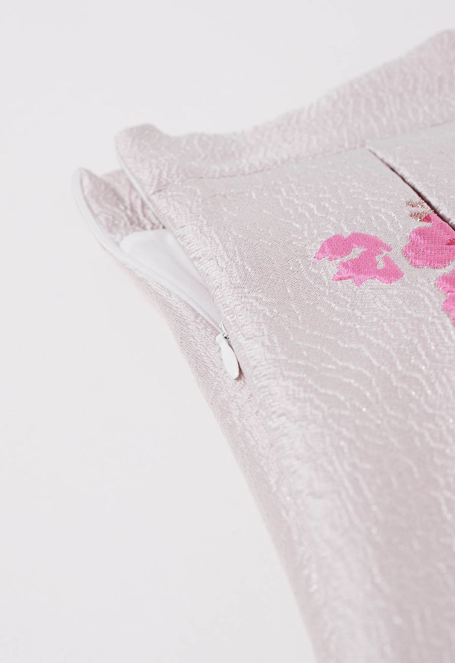 Hot Pink Flower Field Jacquard A-Line Midi Skirt