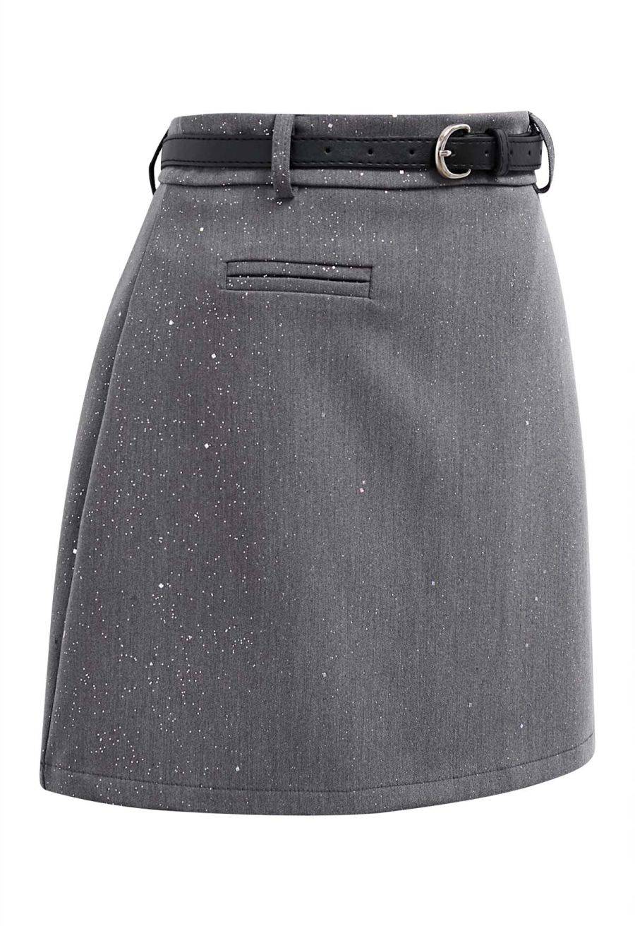 Starry Night Belted Mini Bud Skirt in Grey