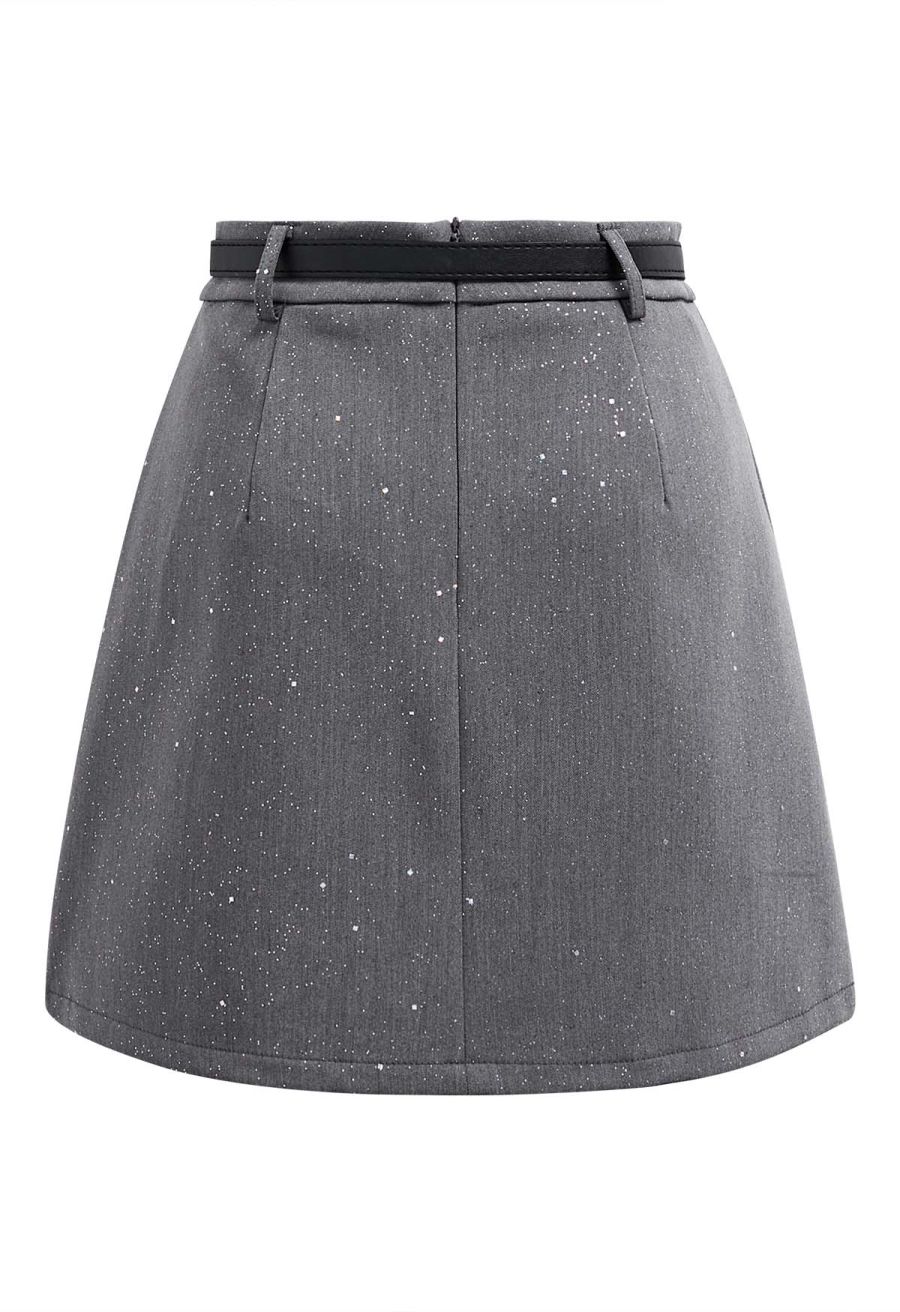 Starry Night Belted Mini Bud Skirt in Grey