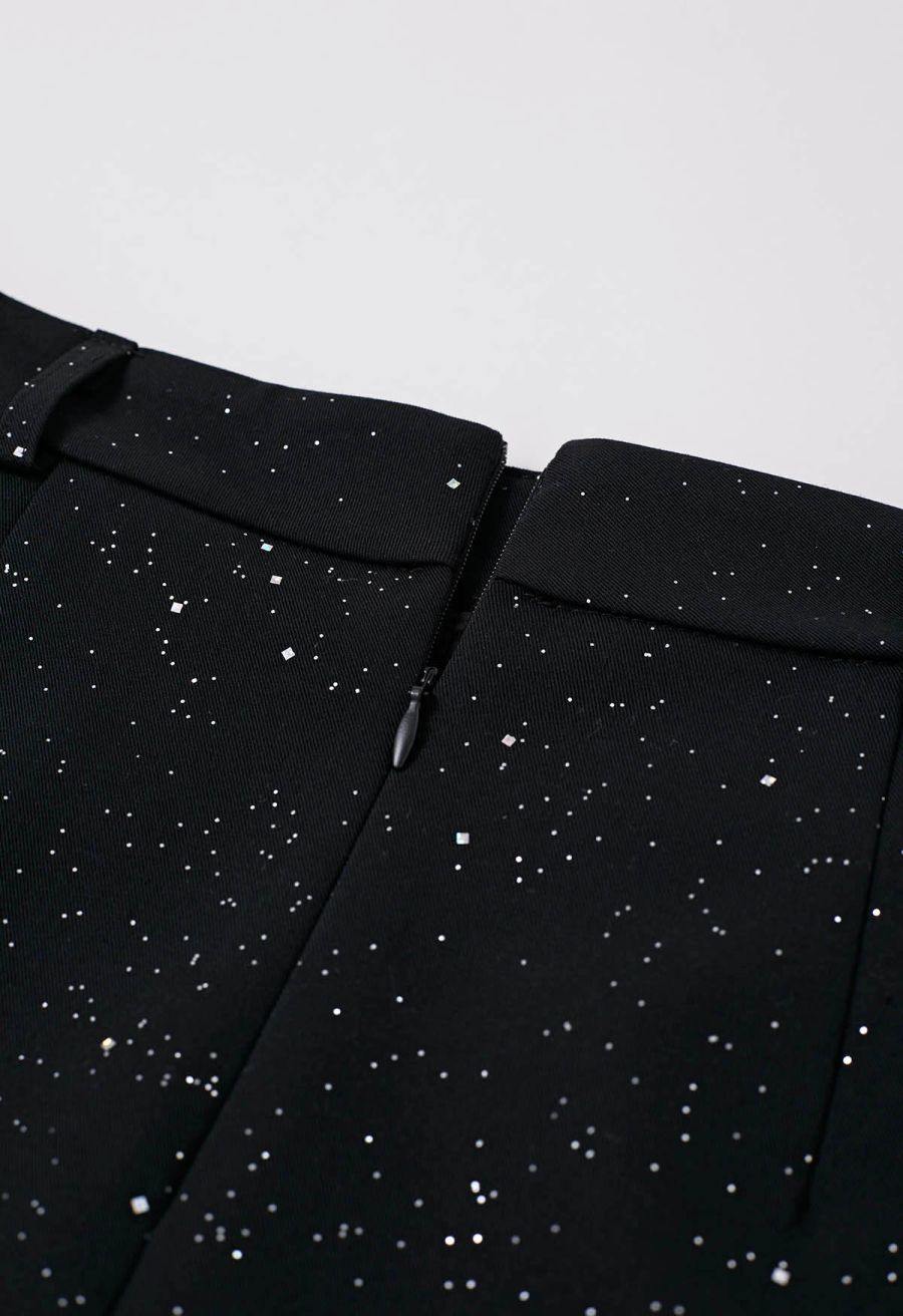 Starry Night Belted Mini Bud Skirt in Black