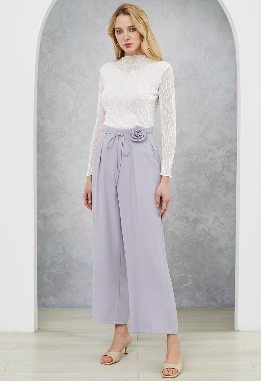 Wavy Mock Neck Sheer Mesh Top in White