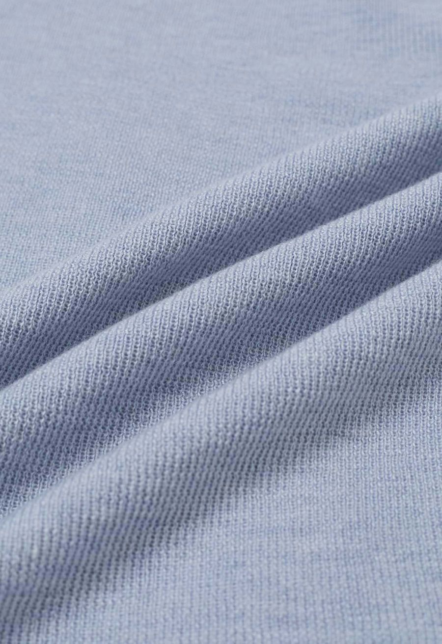 Gentle Lace Inserted Drape Neck Knit Top in Light Blue