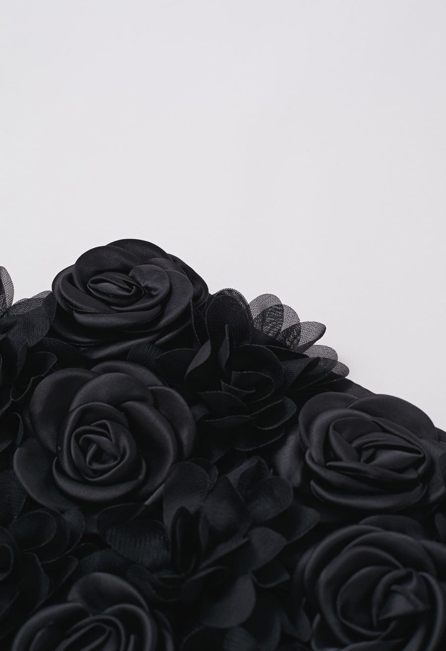 3D Rose Petal Satin Skorts in Black