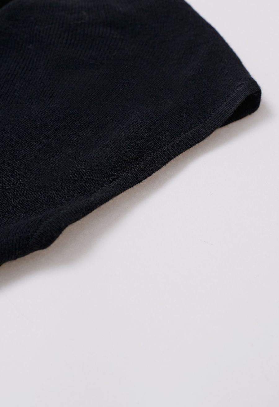 Gentle Lace Inserted Drape Neck Knit Top in Black