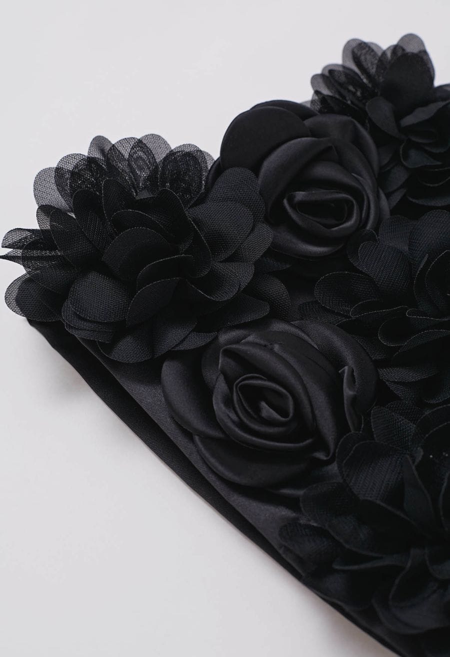 3D Rose Petal Satin Skorts in Black