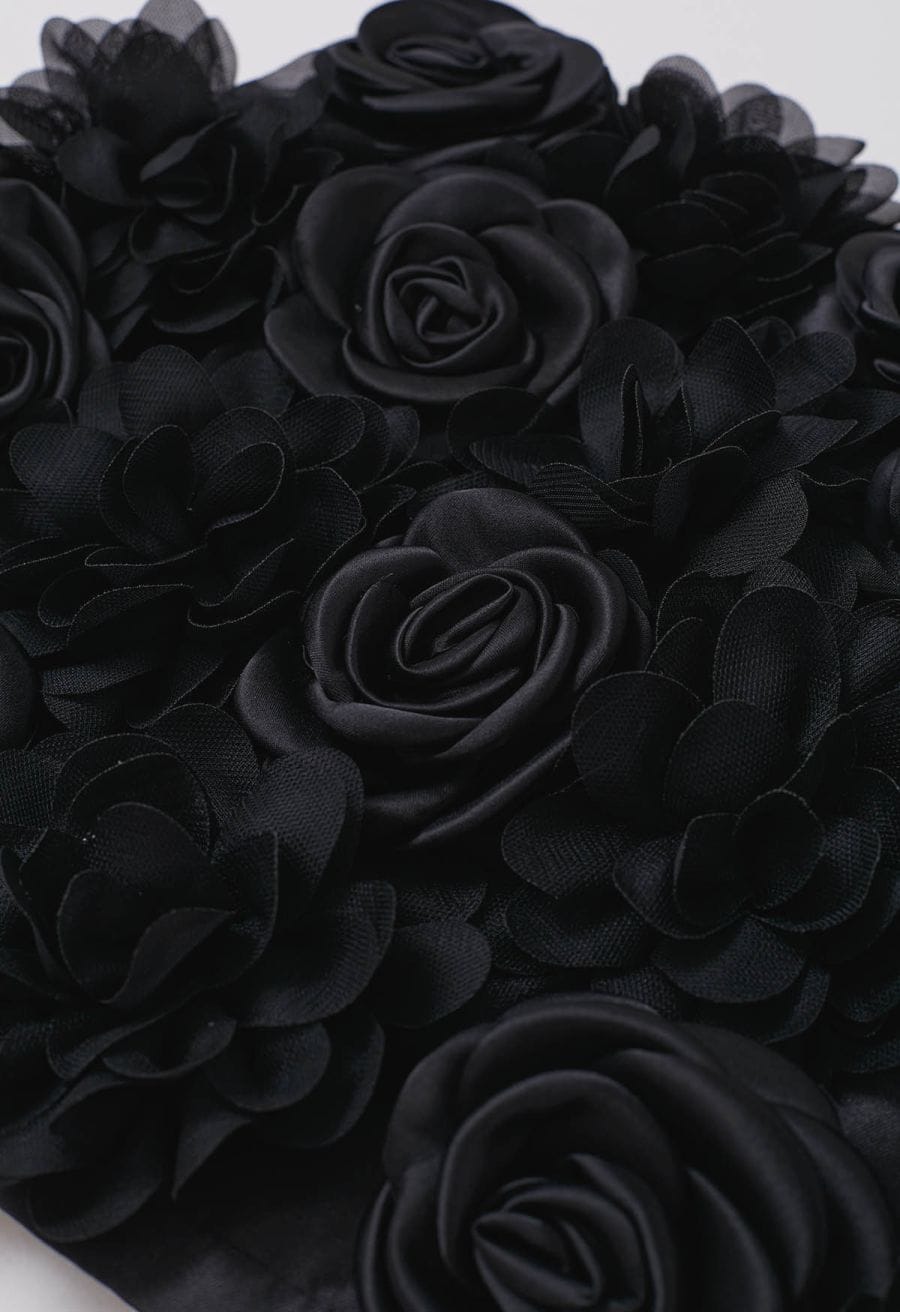 3D Rose Petal Satin Skorts in Black