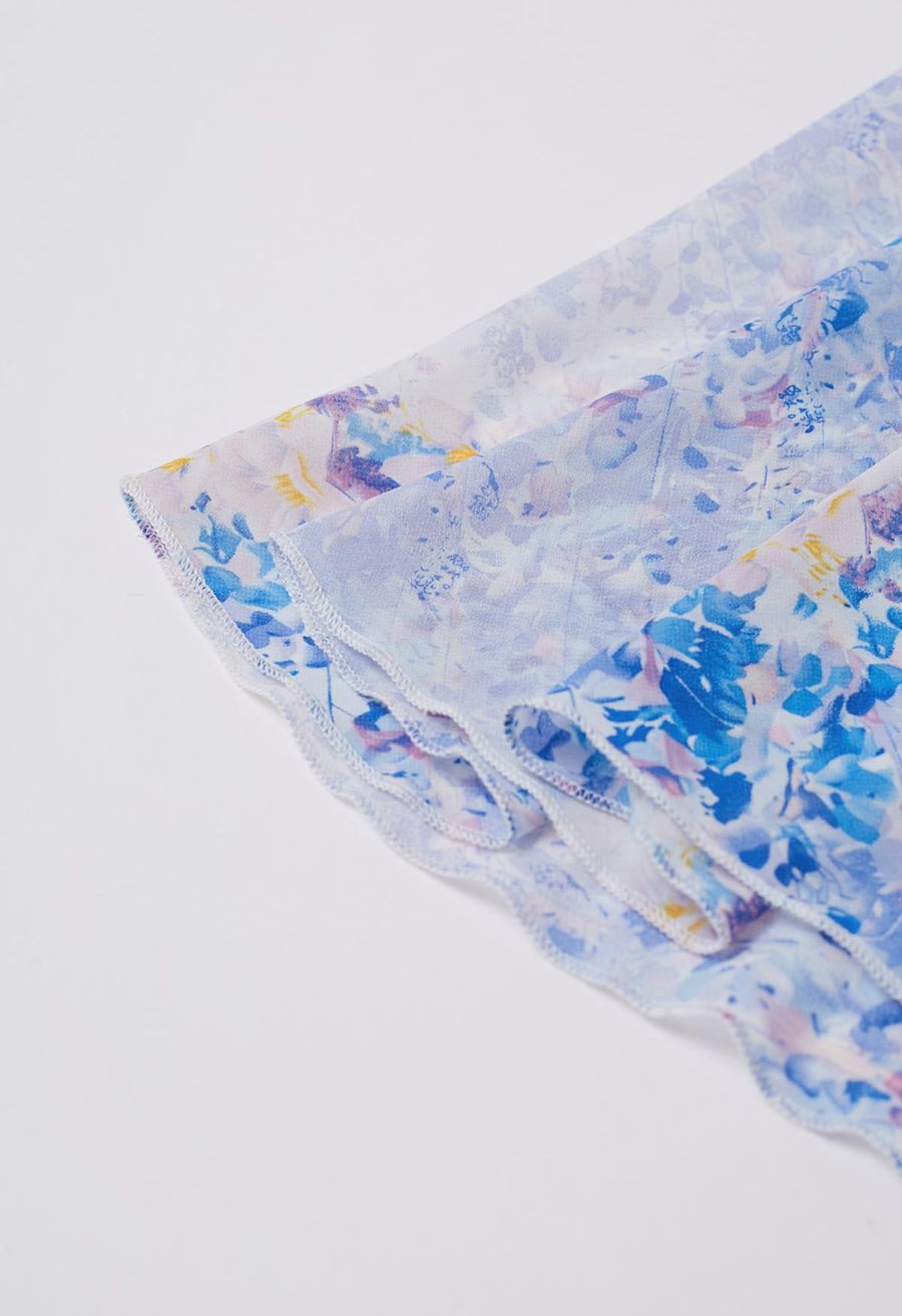 Watercolor Blue Floral Chiffon Maxi Skirt