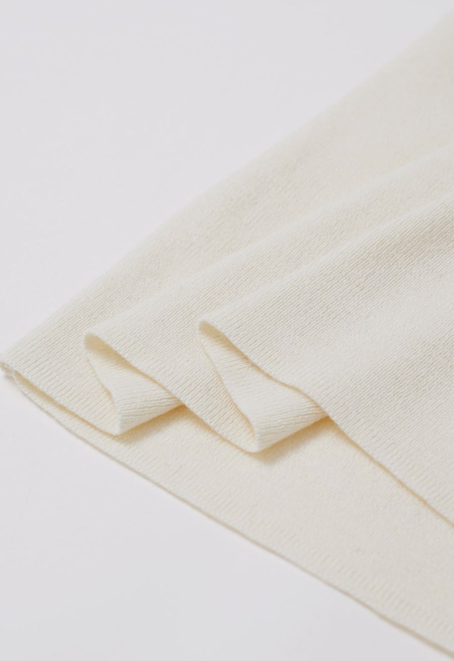Organza Self-Tie Bowknot Short Sleeves Knit Top in Cream