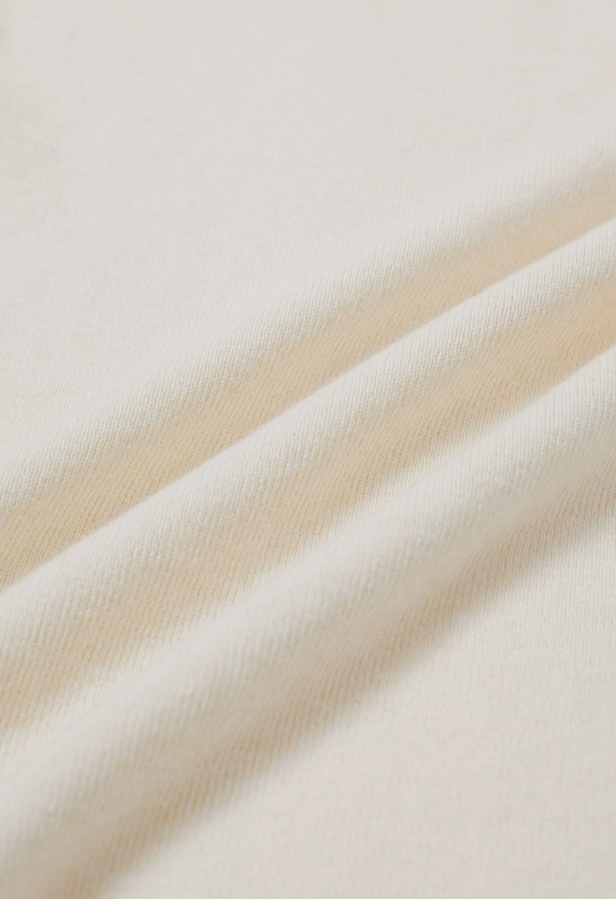 Organza Self-Tie Bowknot Short Sleeves Knit Top in Cream