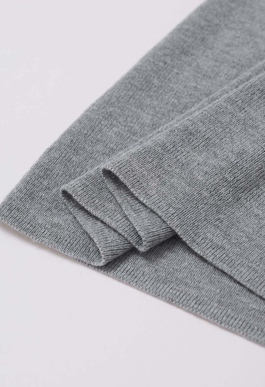 Organza Self-Tie Bowknot Short Sleeves Knit Top in Grey