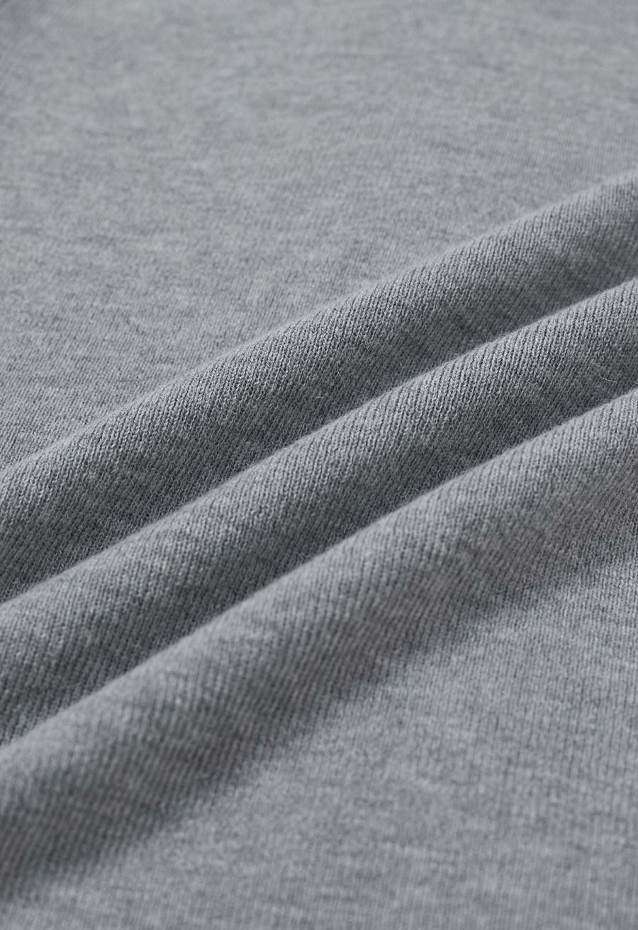 Organza Self-Tie Bowknot Short Sleeves Knit Top in Grey