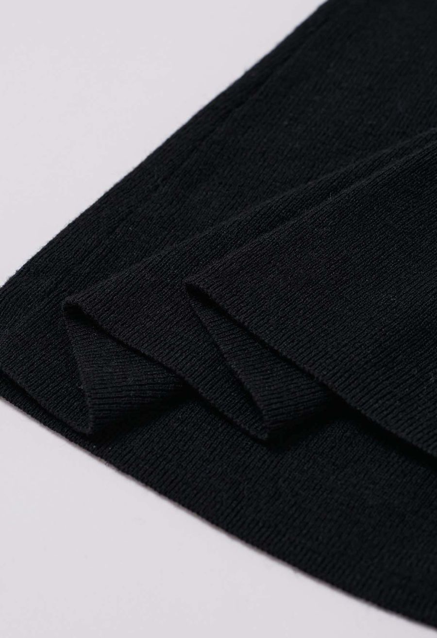 Organza Self-Tie Bowknot Short Sleeves Knit Top in Black