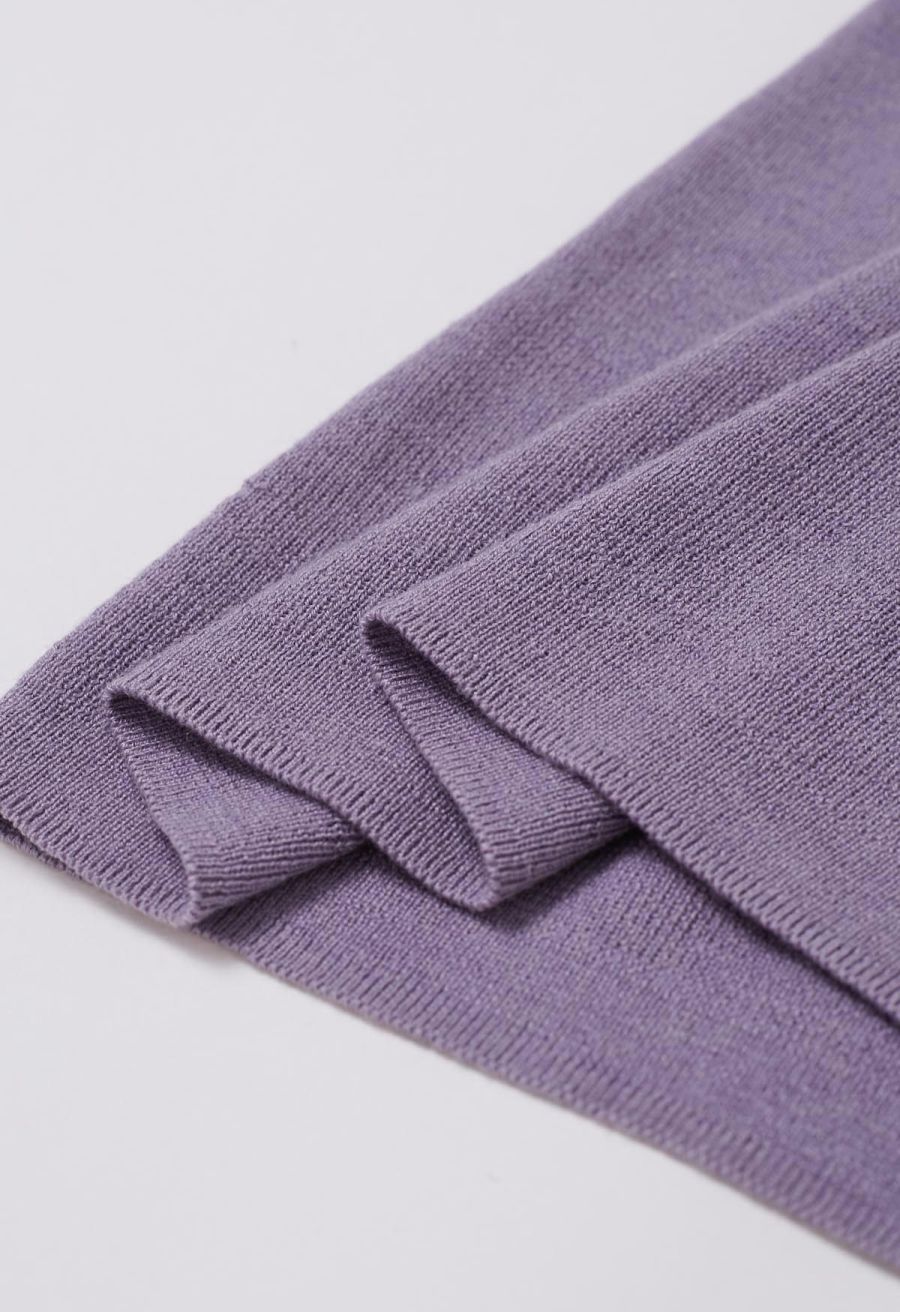 Organza Self-Tie Bowknot Short Sleeves Knit Top in Lavender