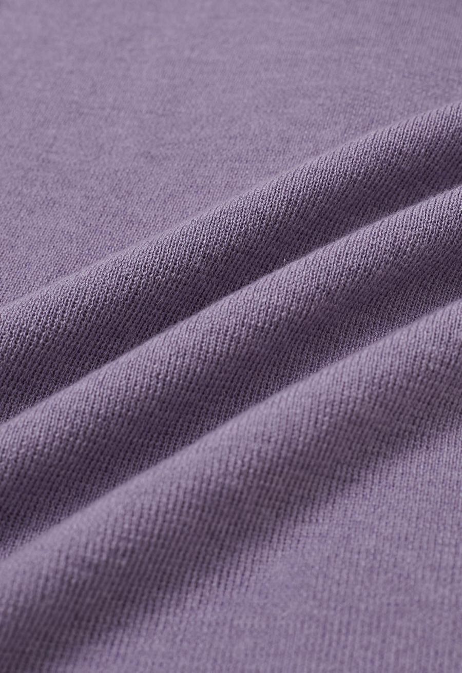 Organza Self-Tie Bowknot Short Sleeves Knit Top in Lavender