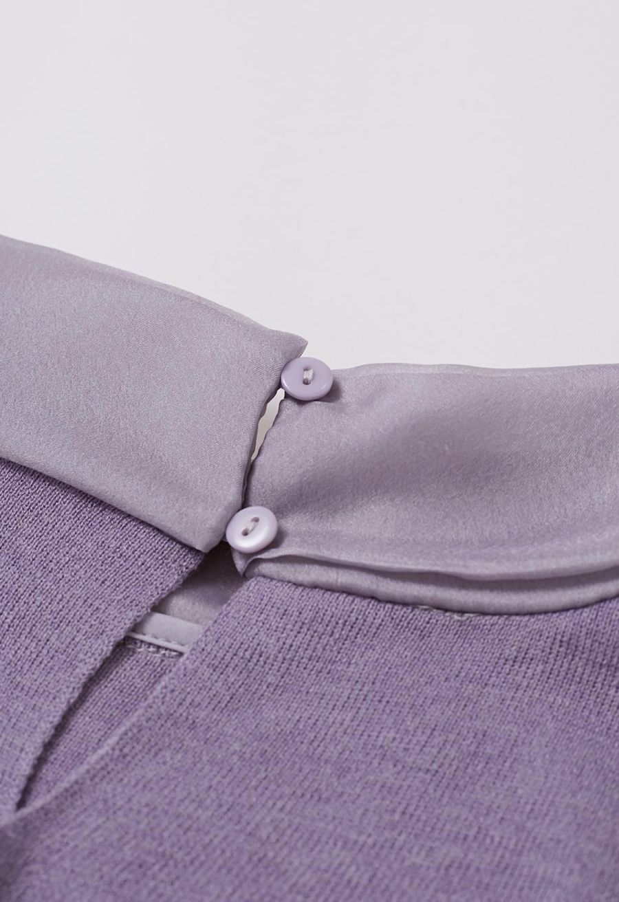 Organza Self-Tie Bowknot Short Sleeves Knit Top in Lavender