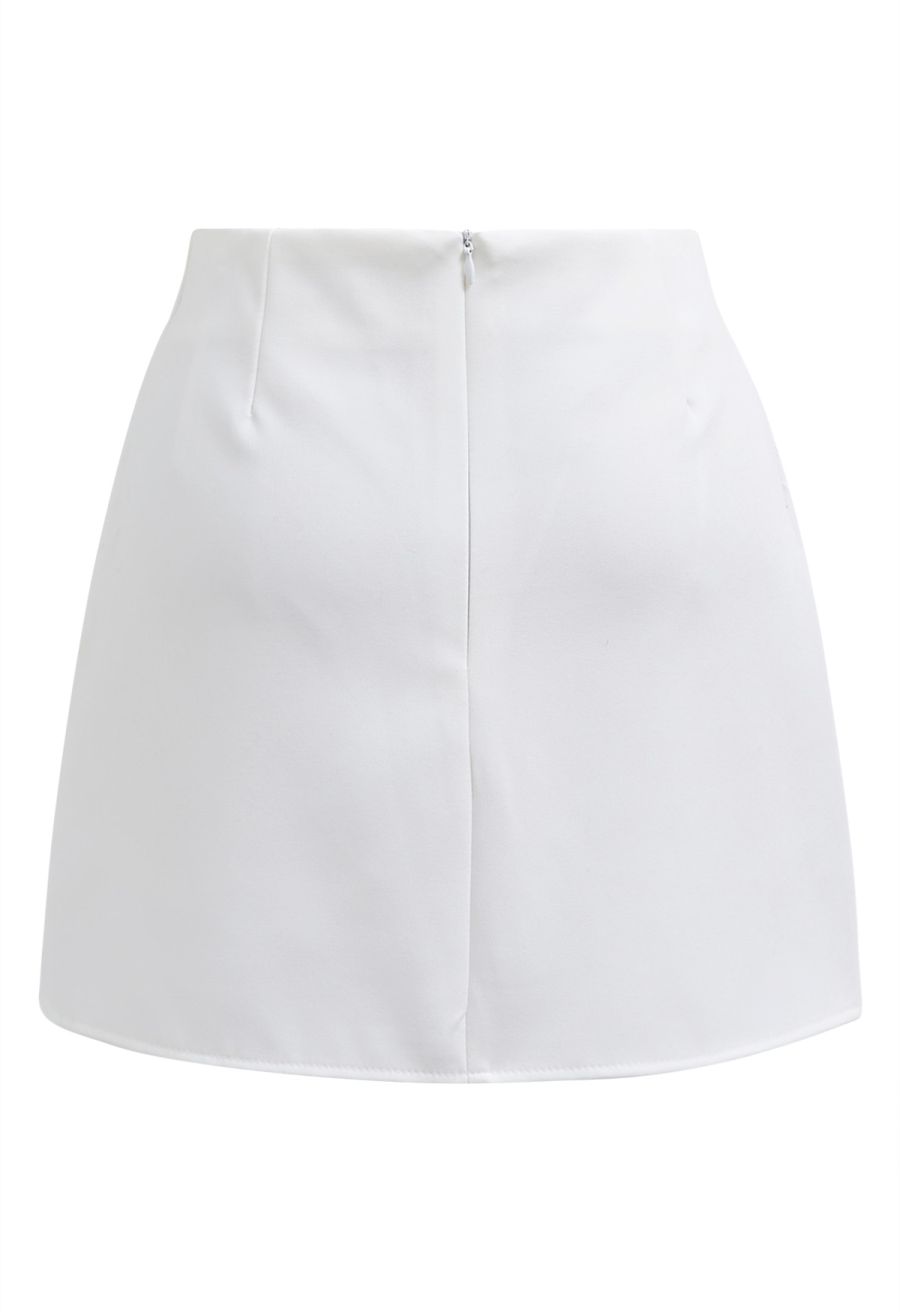 Rhinestone Decor Grid Mini Bud Skirt in White