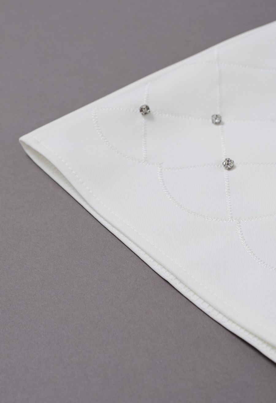Rhinestone Decor Grid Mini Bud Skirt in White