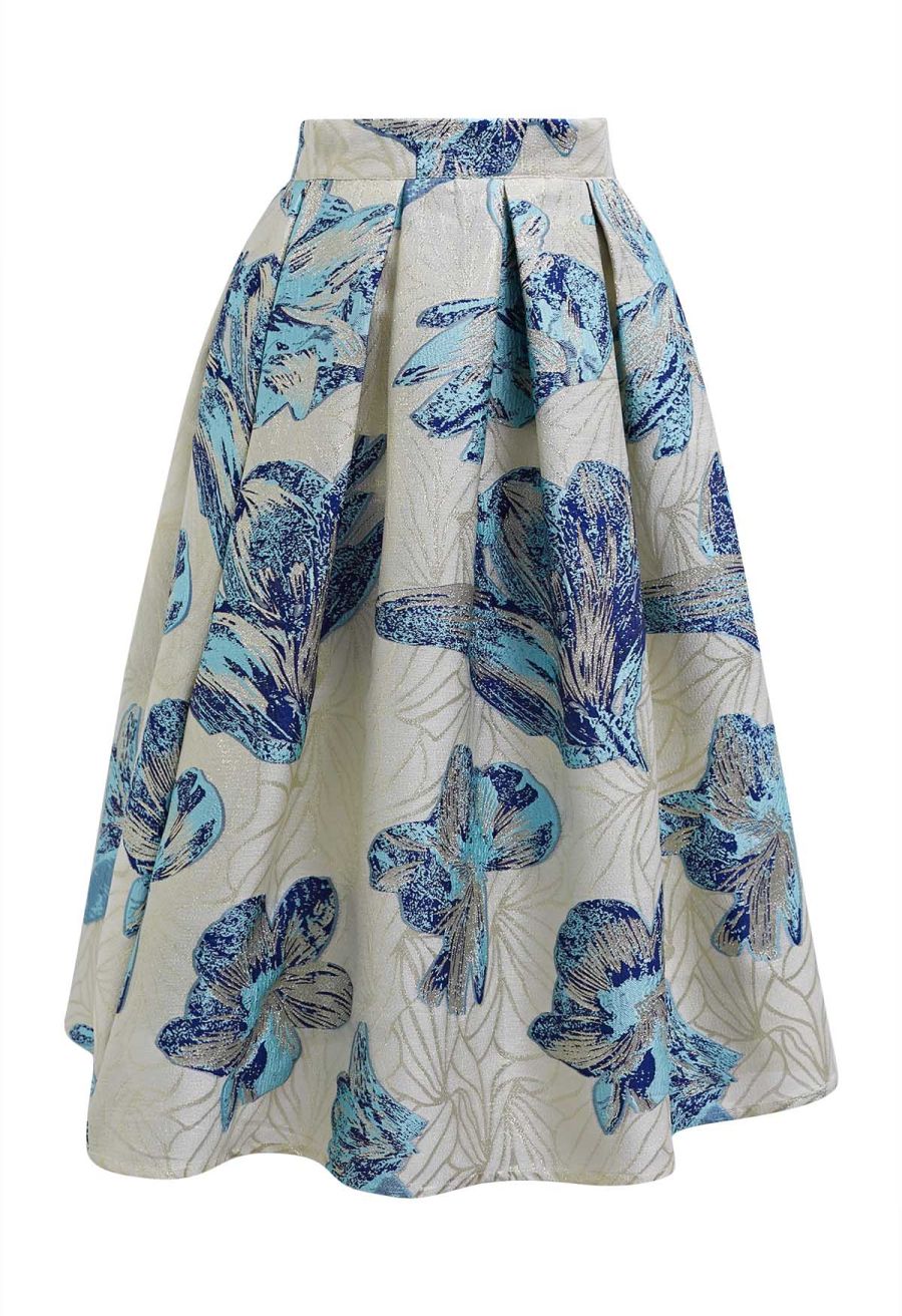 Blue Tulip Metallic Jacquard A-Line Midi Skirt