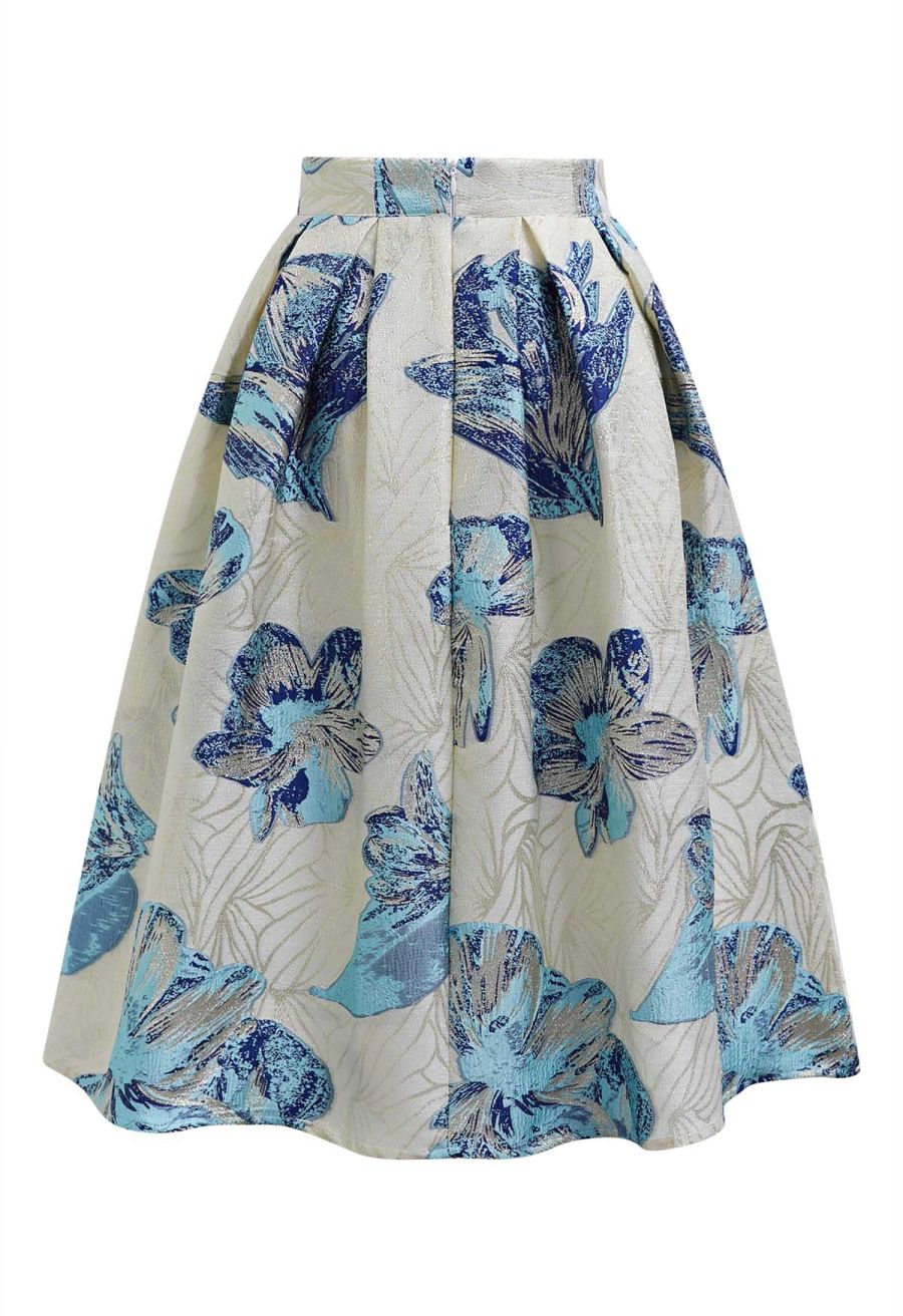 Blue Tulip Metallic Jacquard A-Line Midi Skirt