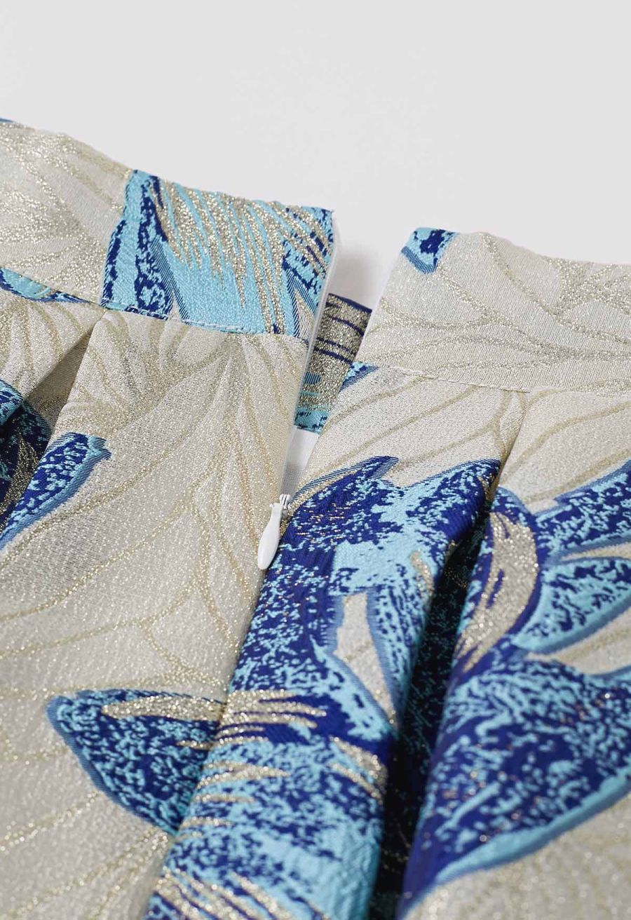 Blue Tulip Metallic Jacquard A-Line Midi Skirt