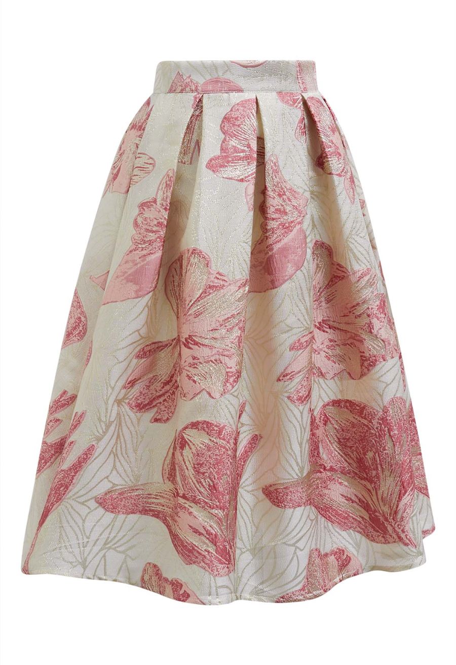 Pink Tulip Metallic Jacquard A-Line Midi Skirt