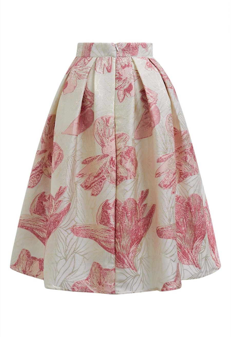 Pink Tulip Metallic Jacquard A-Line Midi Skirt