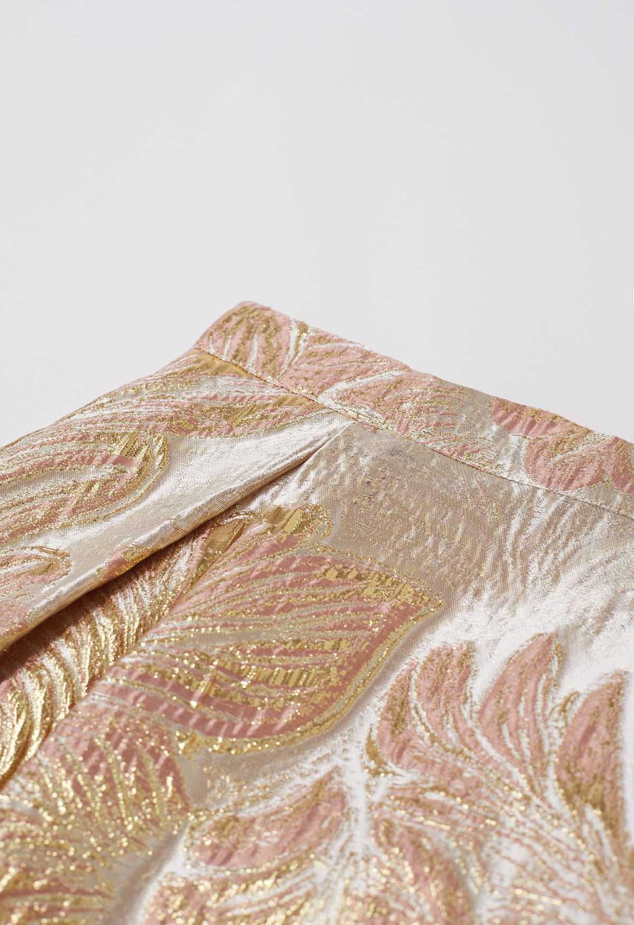 Metallic Leaves Jacquard Embossed A-Line Midi Skirt