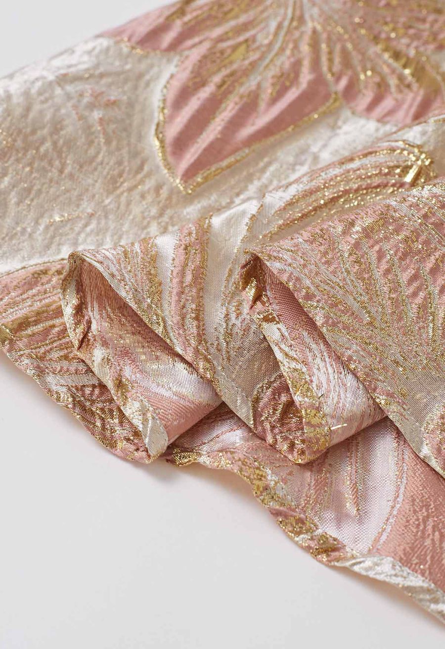 Metallic Leaves Jacquard Embossed A-Line Midi Skirt