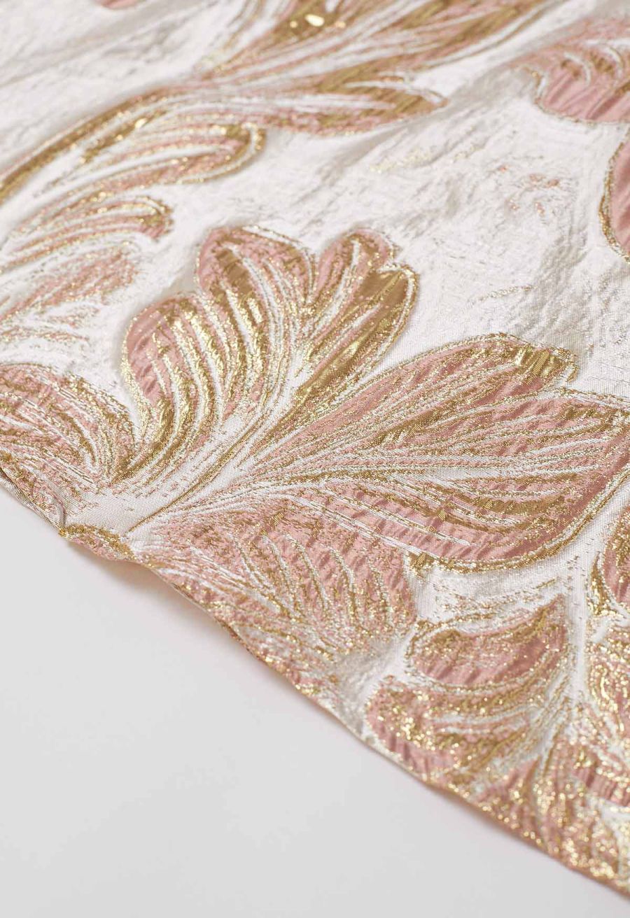 Metallic Leaves Jacquard Embossed A-Line Midi Skirt