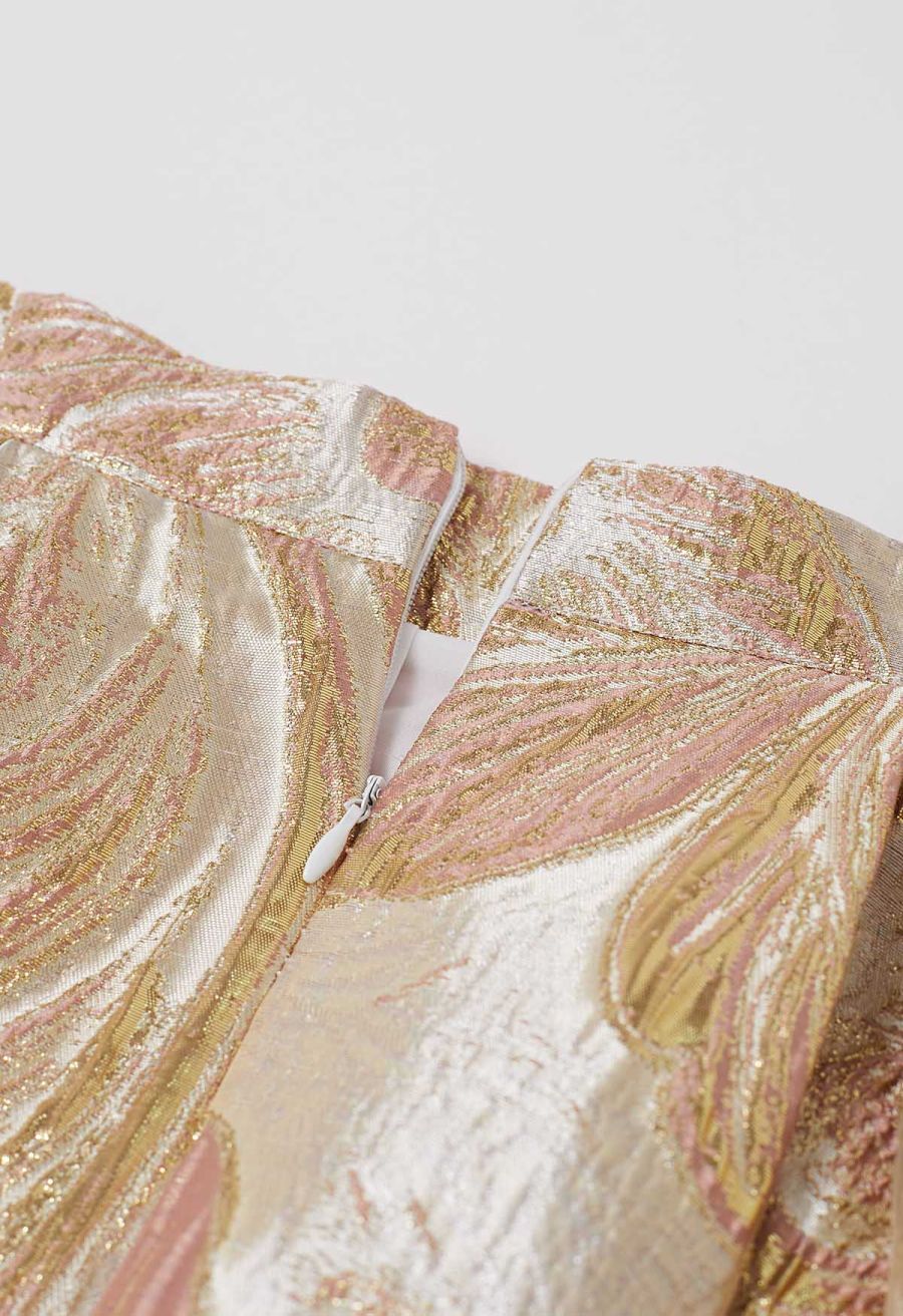 Metallic Leaves Jacquard Embossed A-Line Midi Skirt