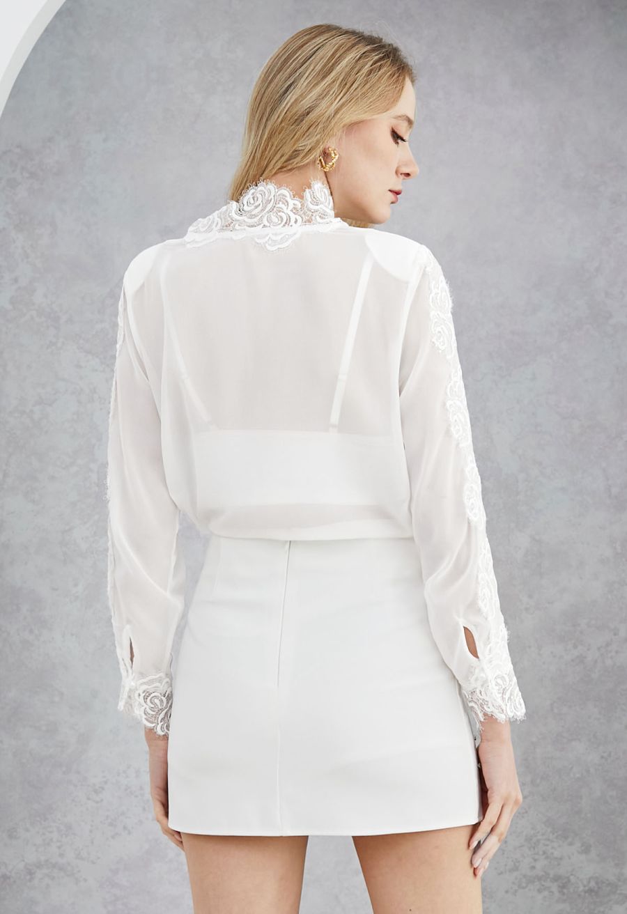 Rhinestone Decor Grid Mini Bud Skirt in White