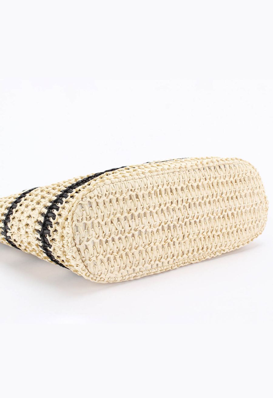 Black Stripe Handmade Woven Straw Bag