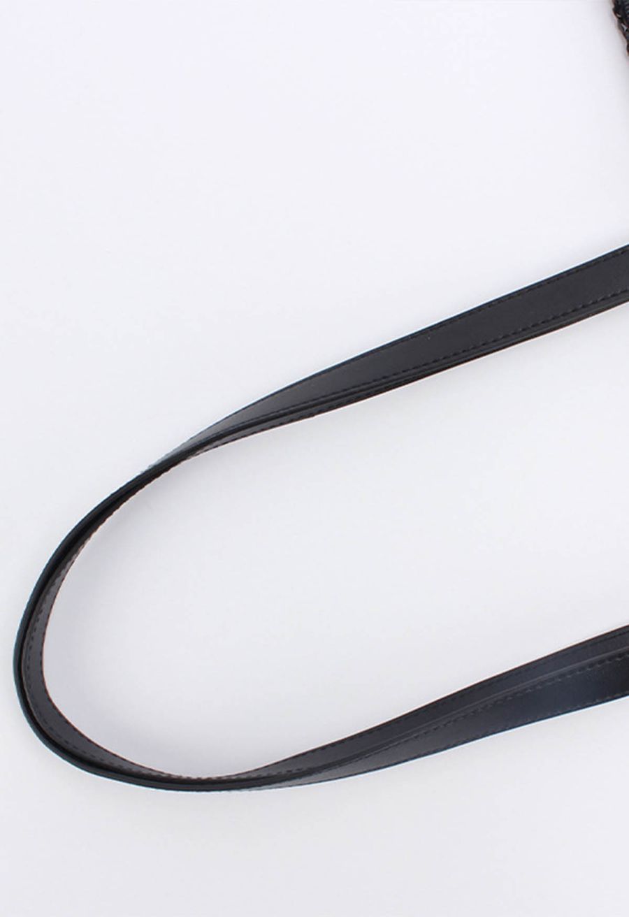 Black Stripe Handmade Woven Straw Bag